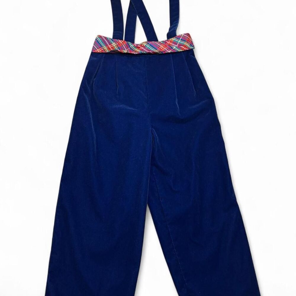 VTG 80s Little Goodies JCPenney Blue Velvet Suspenders Longall Pants Plaid 4T
